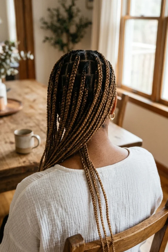 Knotless box braids starting thin at the root with no visible knot