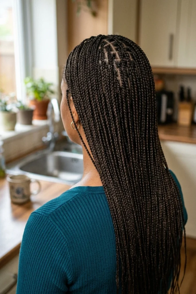 Small micro box braids with hundreds of thin, densely packed braids
