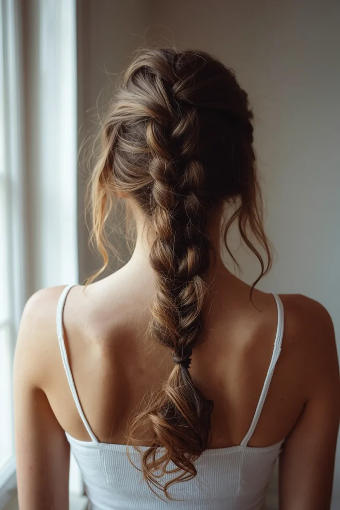 French braid finished with loosely curled ends