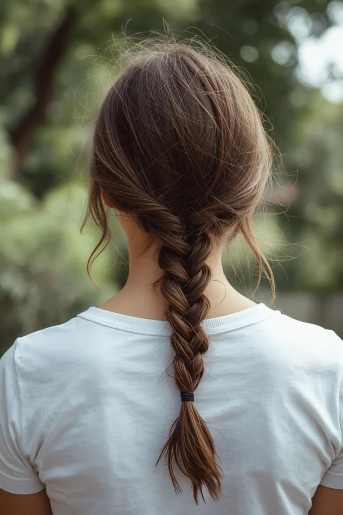 French braid running into a low ponytail