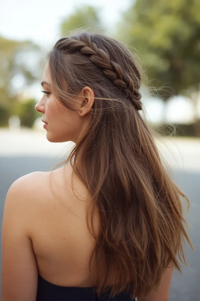 French braid worn horizontally across the head like a headband