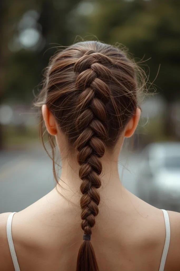 Raised French braid running straight down the centre of the head