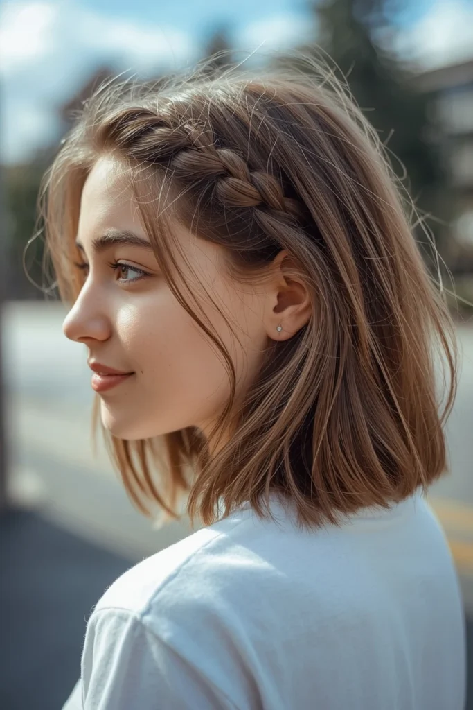 Small French braid worked across the front hairline