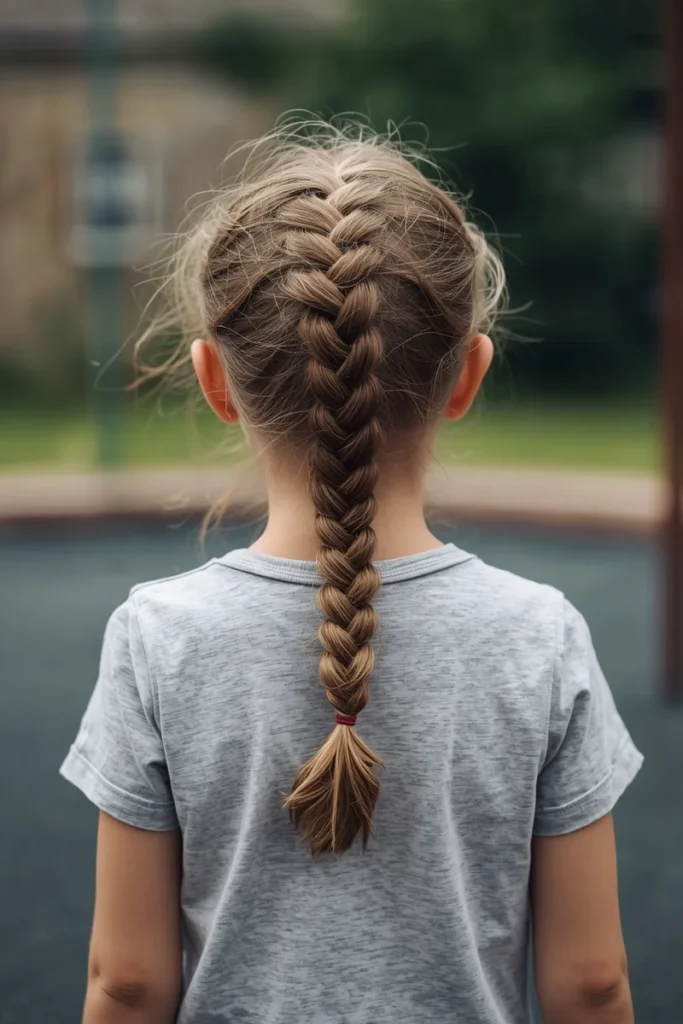 Simple French braid styled on a young girl's hair