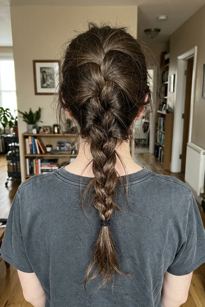 Loose, undone French braid worn on the second day