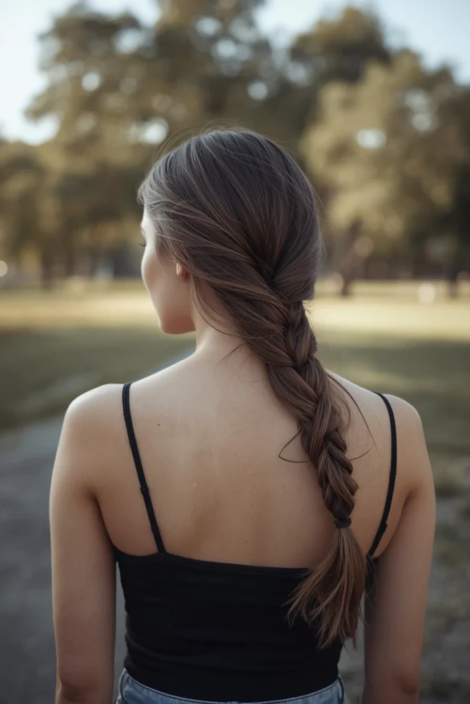 Side French braid pulled over one shoulder