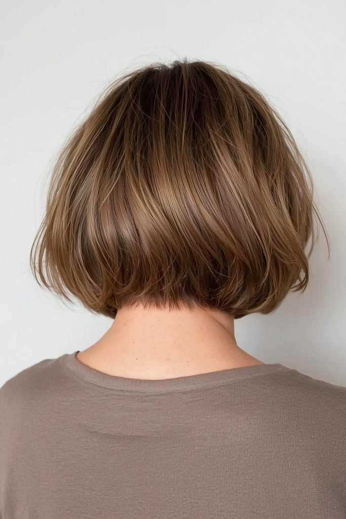 Italian bob haircut with full rounded volume, back view