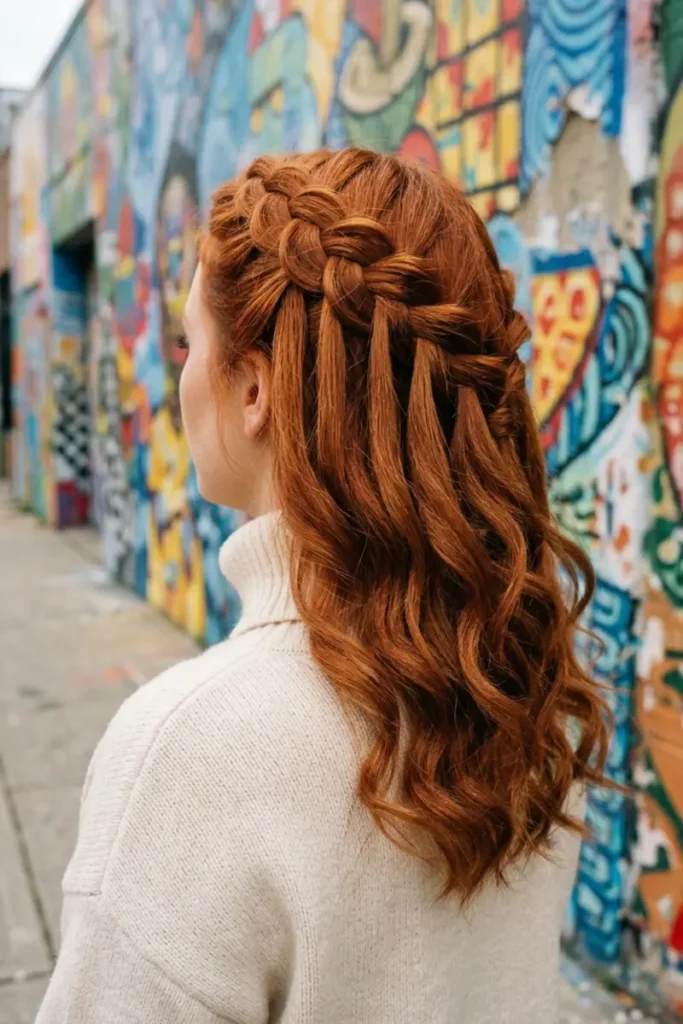 Under-braided waterfall braid with a raised, dimensional texture