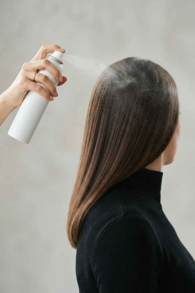 Applying anti-humidity spray as final step on high-porosity hair