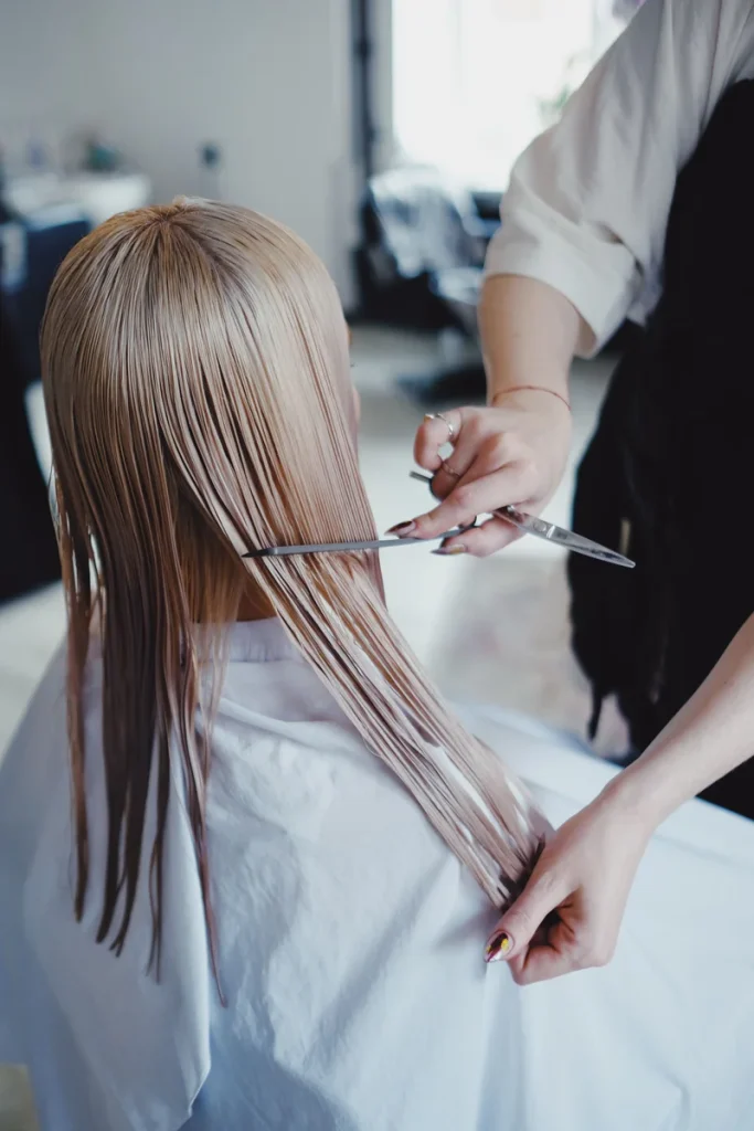 hair salon bob haircut scissors client mirror portrait