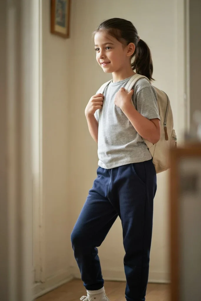 Low ponytail hairstyle on a young girl for an everyday school day