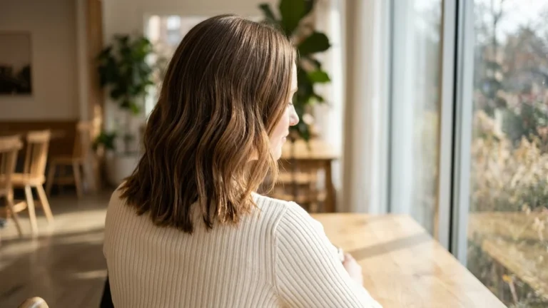 Hairstyles for medium length hair: collarbone-length brown hair in soft bent waves with straight ends